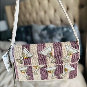 Marshalls Beaded Martini Shoulder Bag - Purple and Cream